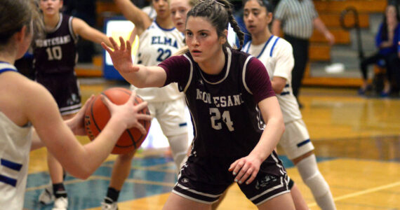 RYAN SPARKS | THE DAILY WORLD Montesano sophomore forward Jillie Dalan had a double-double with 24 points and 19 rebounds in a 53-32 win over Elma on Wednesday in Elma.