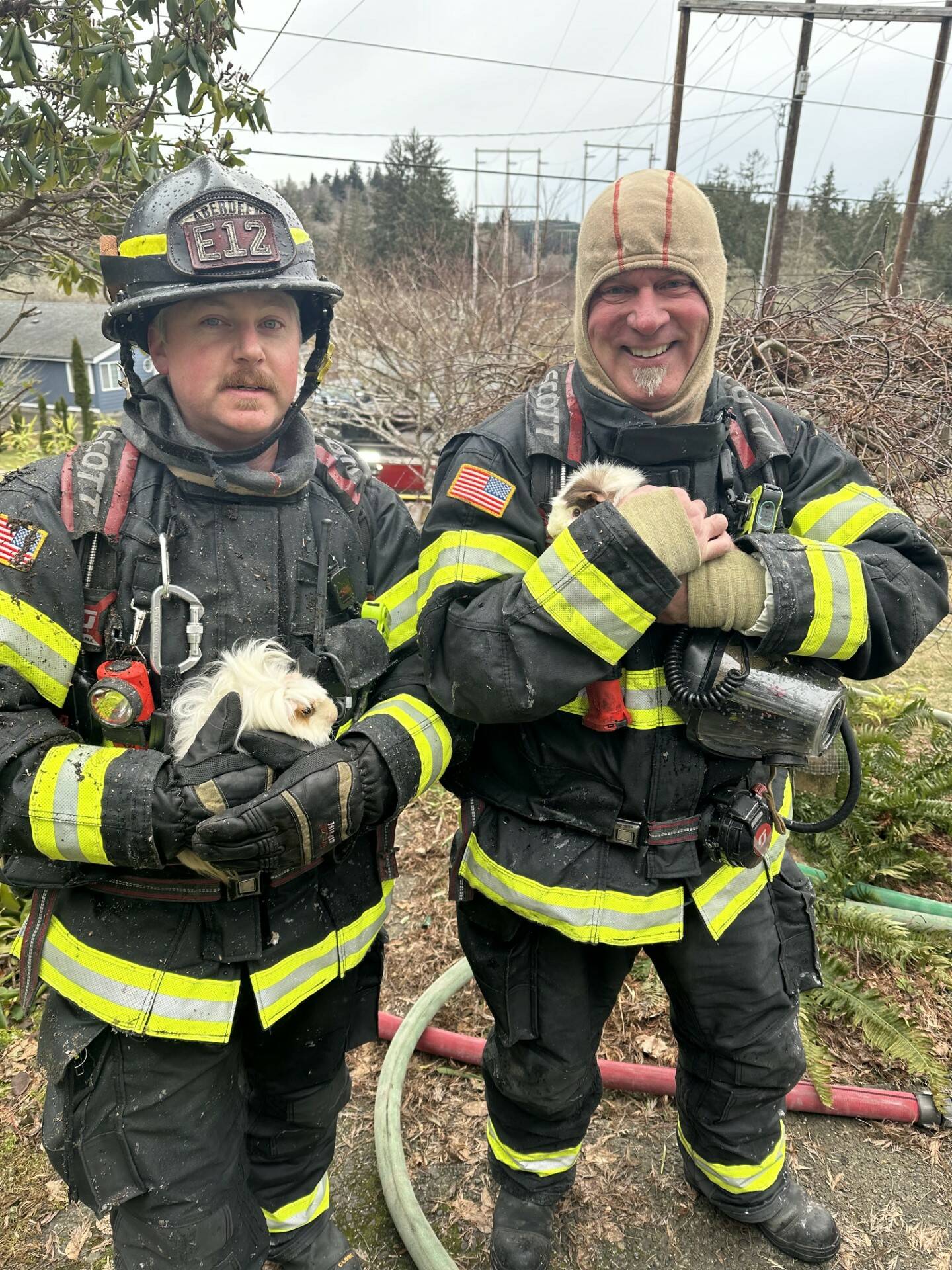 Courtesy photo / AFD
Firefighters responding to an Aberdeen structure fire Saturday managed to rescue all human residents- and two guinea pigs- without incident, according to an AFD social media post.