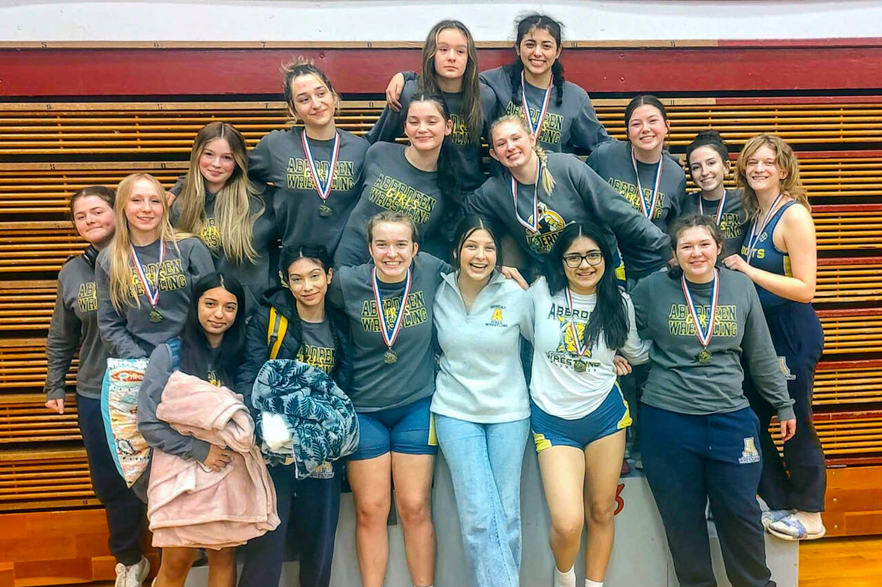 SUBMITTED PHOTO Aberdeen placed second as a team at the WIAA District 4 Girls North 1B/2B/1A/2A Sub-Regional meet on Saturday at Hoquiam High School.