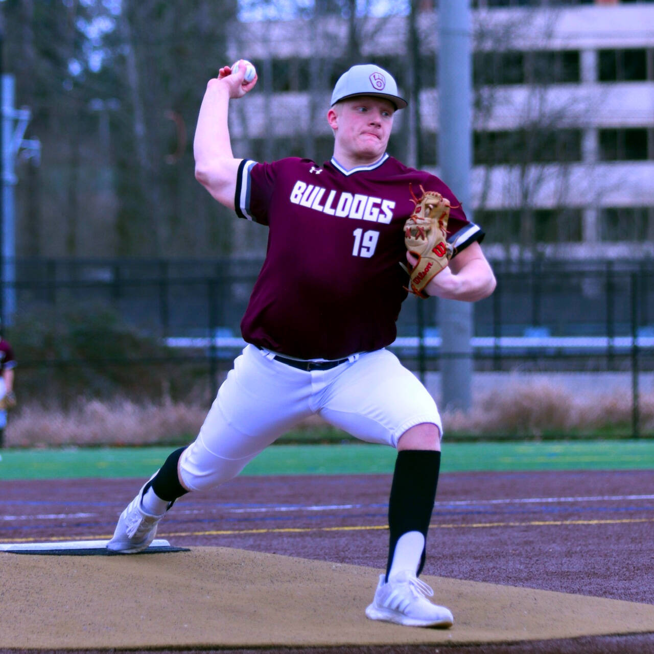 PHOTO BY HAILEY BLANCAS Montesano senior Cam Taylor throws a pitch during a 7-2 loss to Overlake-Bear Creek on Saturday at Marymoor Park in Redmond.