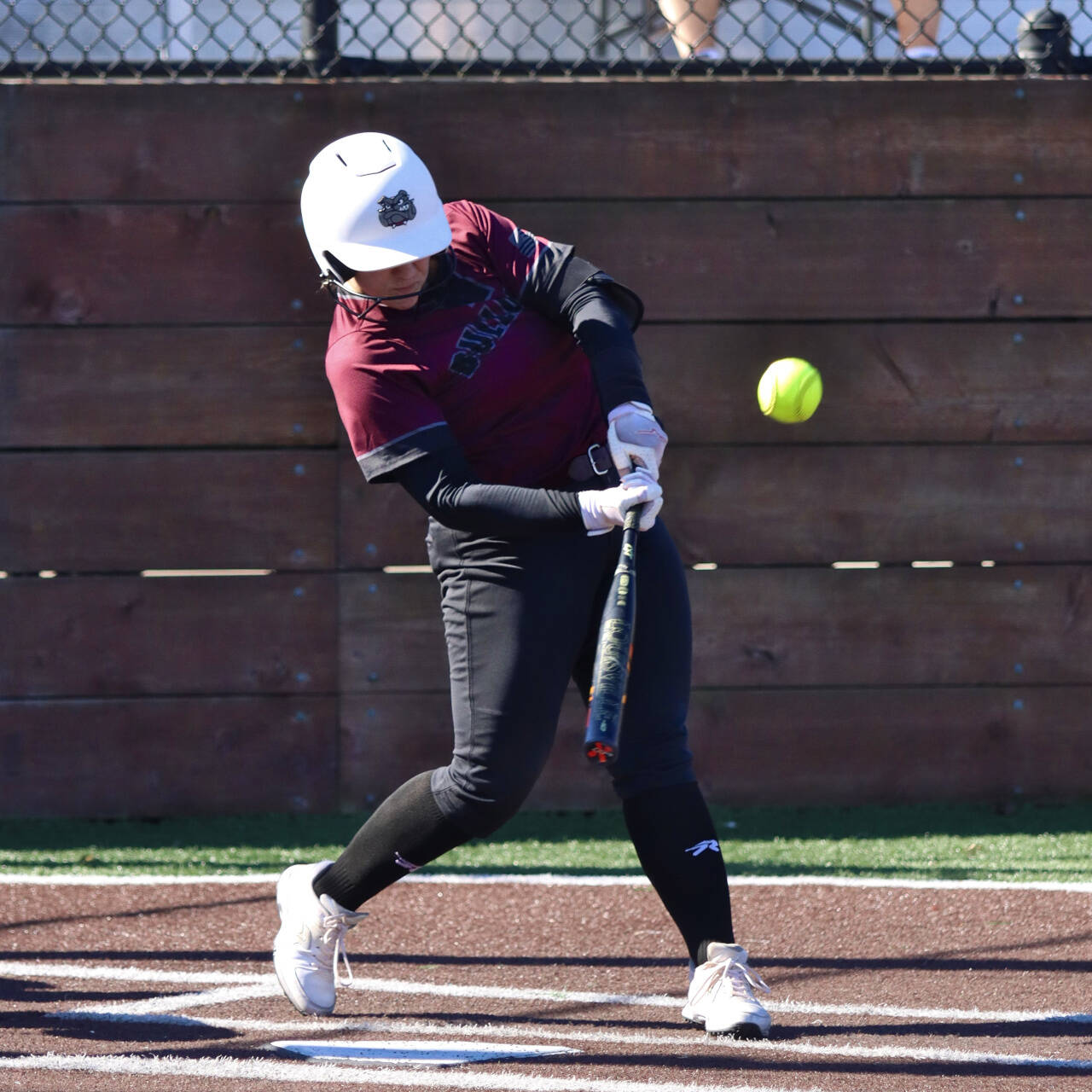 PHOTO BY HAILEY BLANCAS Montesano’s Ali Parkin belts a home run during a 9-5 loss to Battle Ground on Saturday at Auburn Riverside High School.