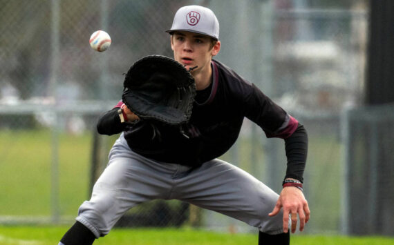 PHOTO BY FOREST WORGUM Montesano infielder Kole Kjesbu makes a play during a double header against Hoquiam on Saturday in Shelton.