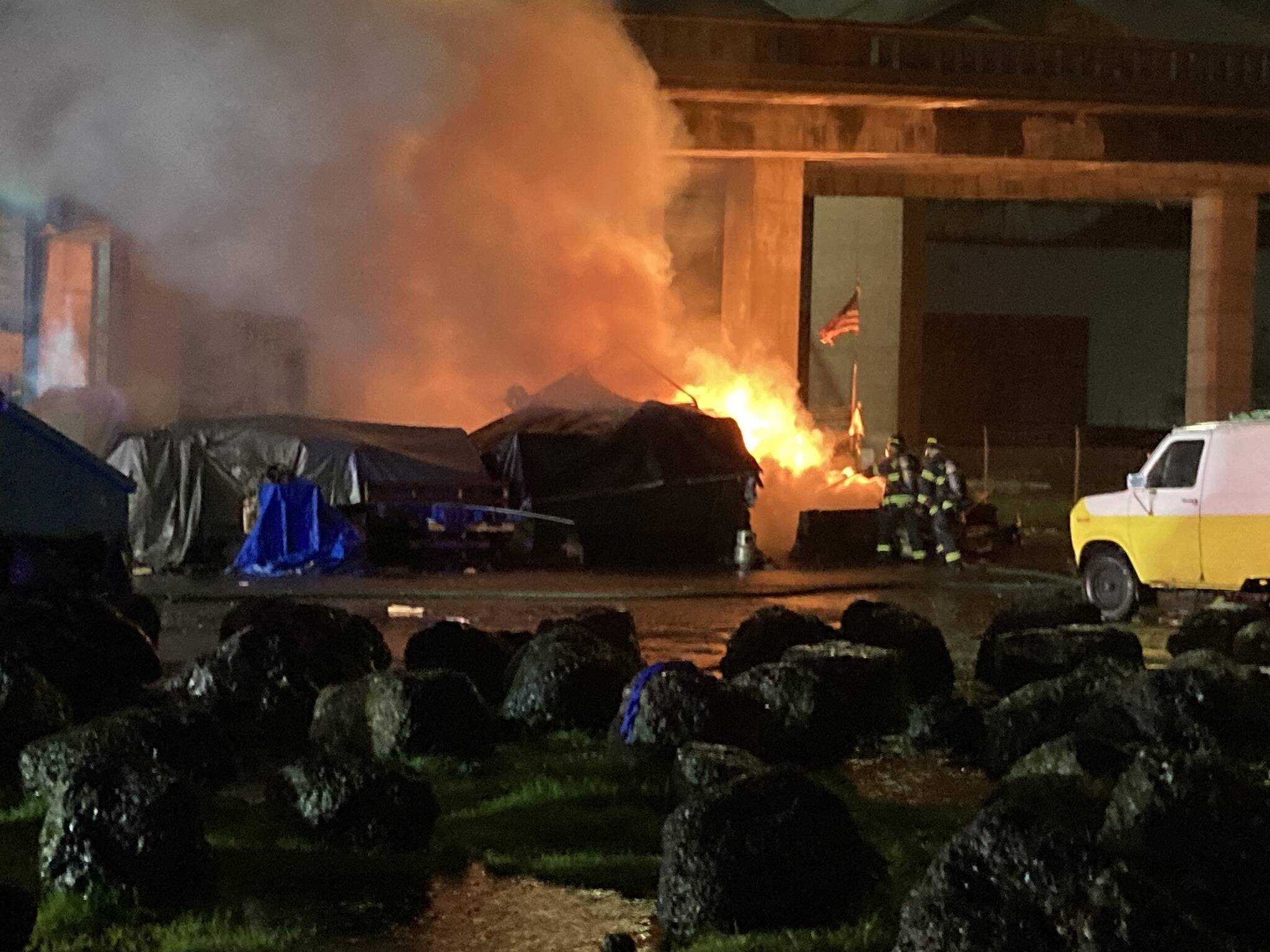 Aberdeen police and fire responded to a fire in a tent near downtown early Friday morning. (Courtesy photo / APD)