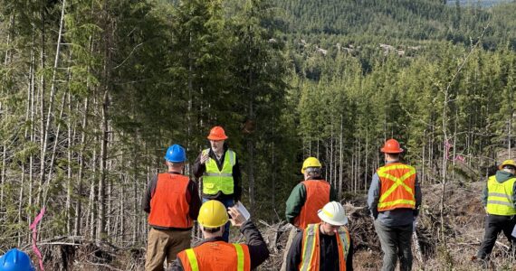 Courtesy of Brady Dier
Mark Smalley, an engineer for Rayonier, leads a field trip April 5 as part of the Washington State Society of American Foresters’ annual meeting, which took place at Grays Harbor College.