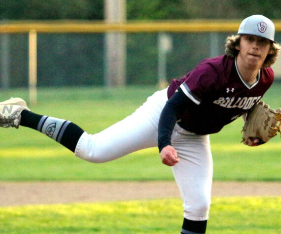 RYAN SPARKS | THE DAILY WORLD Montesano pitcher Skylar Bove allowed one hit over six innings to lead the Bulldogs to a 6-0 win over Hoquiam on Tuesday at Vessey Field in Montesano.