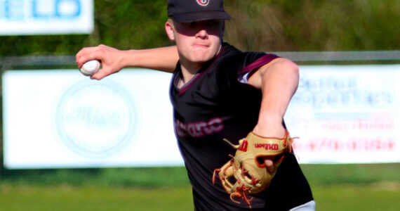 RYAN SPARKS | THE DAILY WORLD Montesano pitcher Cam Taylor earned the victory in a 13-0 win over Elma on Tuesday at Eagle Field in Elma.