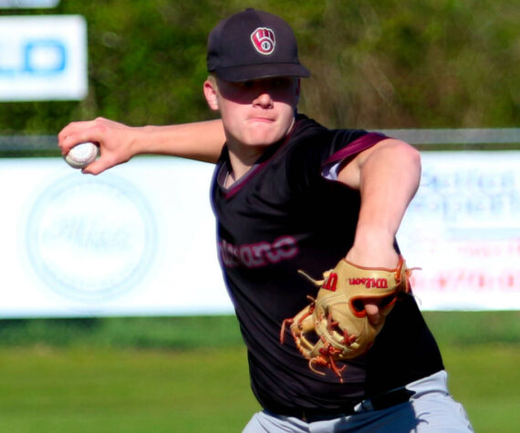 <p>RYAN SPARKS | THE DAILY WORLD Montesano pitcher Cam Taylor earned the victory in a 13-0 win over Elma on Tuesday at Eagle Field in Elma.</p>