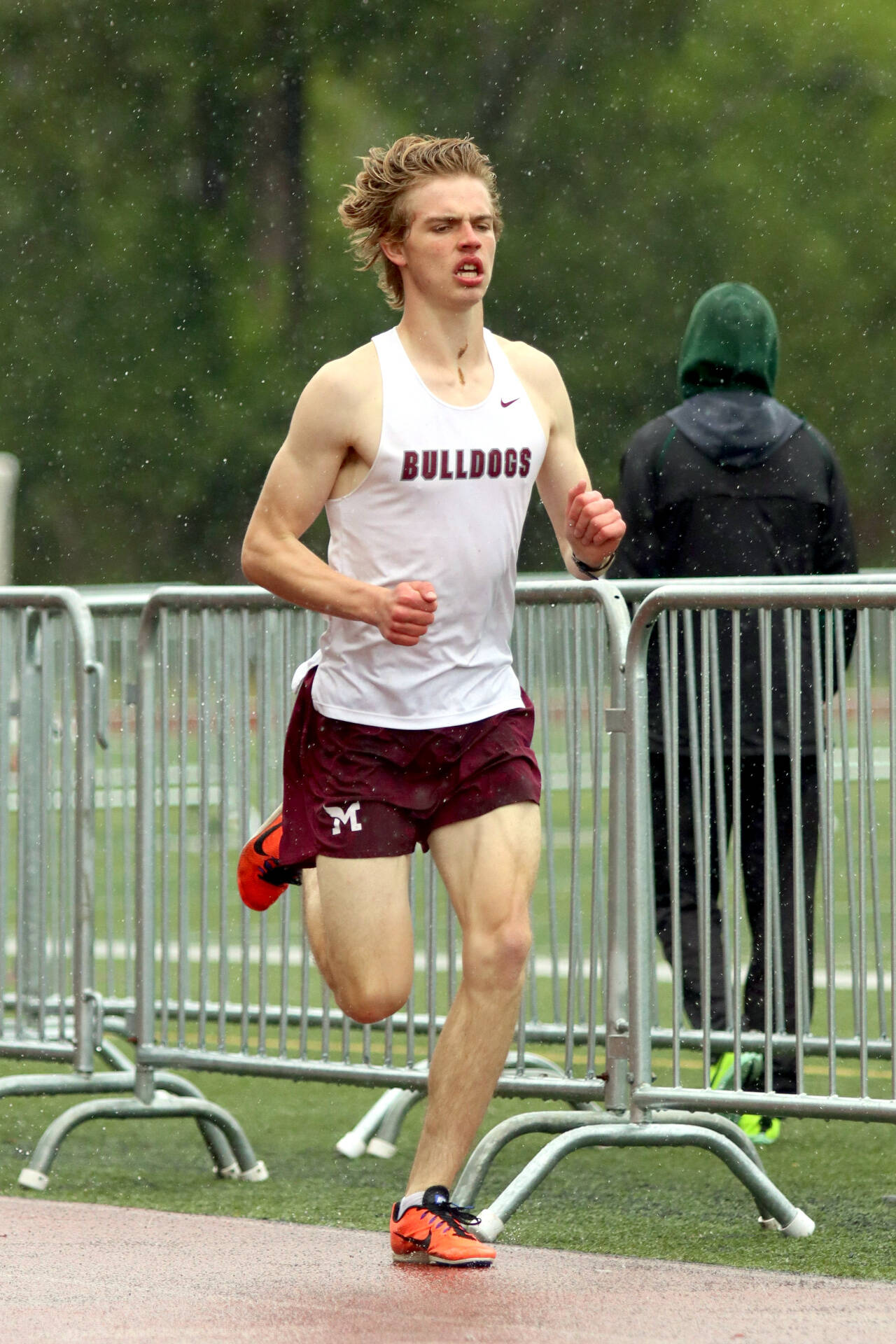 PHOTO BY HALEY BLANCAS Montesano’s Jesse Anderson won the boys 800-meter race at a league meet on Thursday in Montesano.