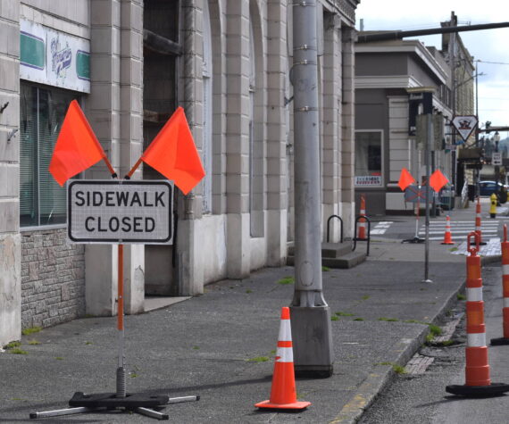 <p>Matthew N. Wells / The Daily World</p>
                                <p>The city of Aberdeen’s posted “Sidewalk Closed” signs along the east side of South I Street — in between the intersection with East Wishkah Street. They aren’t there for show. They’re there to keep people safe, because there are parts of the 98-year-old Becker Building’s façade that are falling off the exterior.</p>