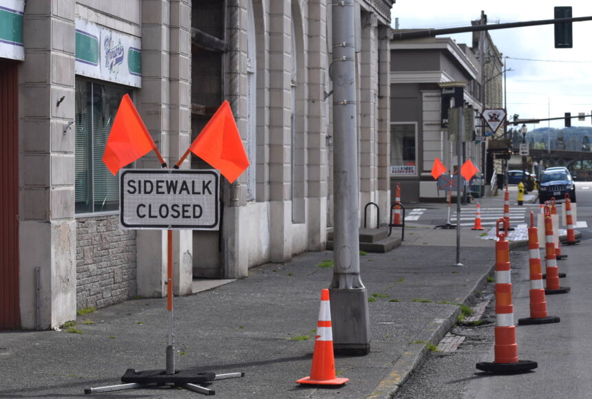 <p>Matthew N. Wells / The Daily World</p>
                                <p>The city of Aberdeen’s posted “Sidewalk Closed” signs along the east side of South I Street — in between the intersection with East Wishkah Street. They aren’t there for show. They’re there to keep people safe, because there are parts of the 98-year-old Becker Building’s façade that are falling off the exterior.</p>
