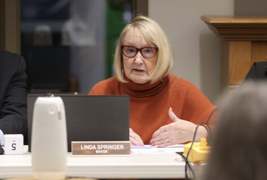 <p>Michael S. Lockett / The Daily World File</p>
                                <p>Mayor Linda Springer talks during a February city council meeting in Cosmopolis.</p>