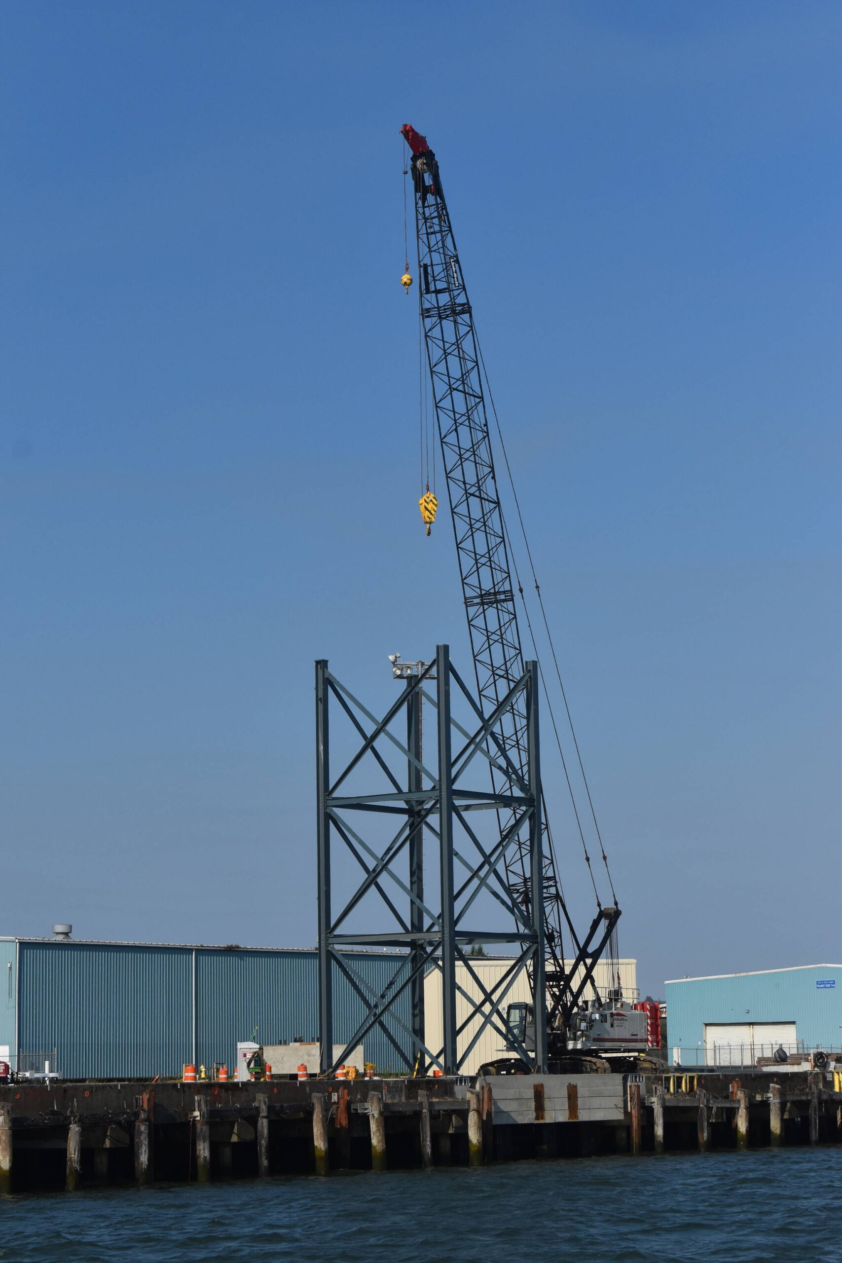 Jerry Knaak / The Daily World
A crane positions pieces for the tower for one of the three planned ship loading towers at Terminal 4.