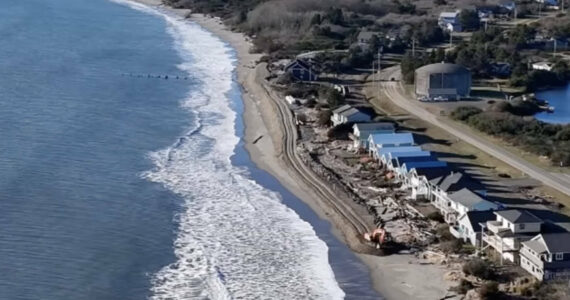 CJ Ripley
The North Shore of Oyhut Bay as cobble berm construction continues in this file photo from February 2025.