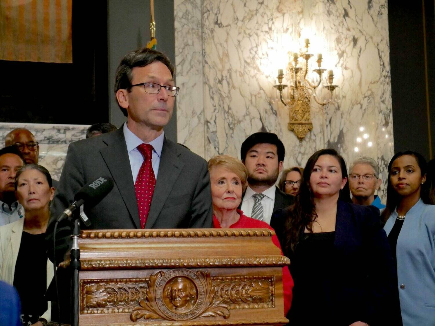 Bill Lucia / Washington State Standard
Ferguson said the state would, “not be bullied or intimidated by threats and legally baseless accusations.”