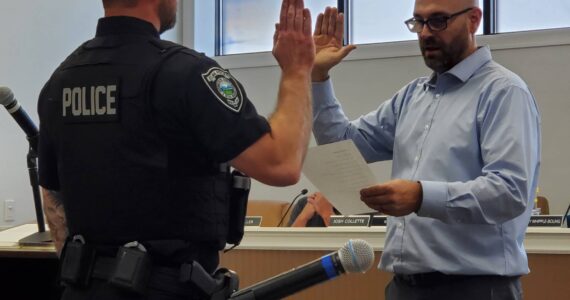 Andrea Watts / The Daily World
During the Monday, Aug. 18 Elma City Council meeting, Joshua Holbrook became the newest officer to join the Elma Police Department.