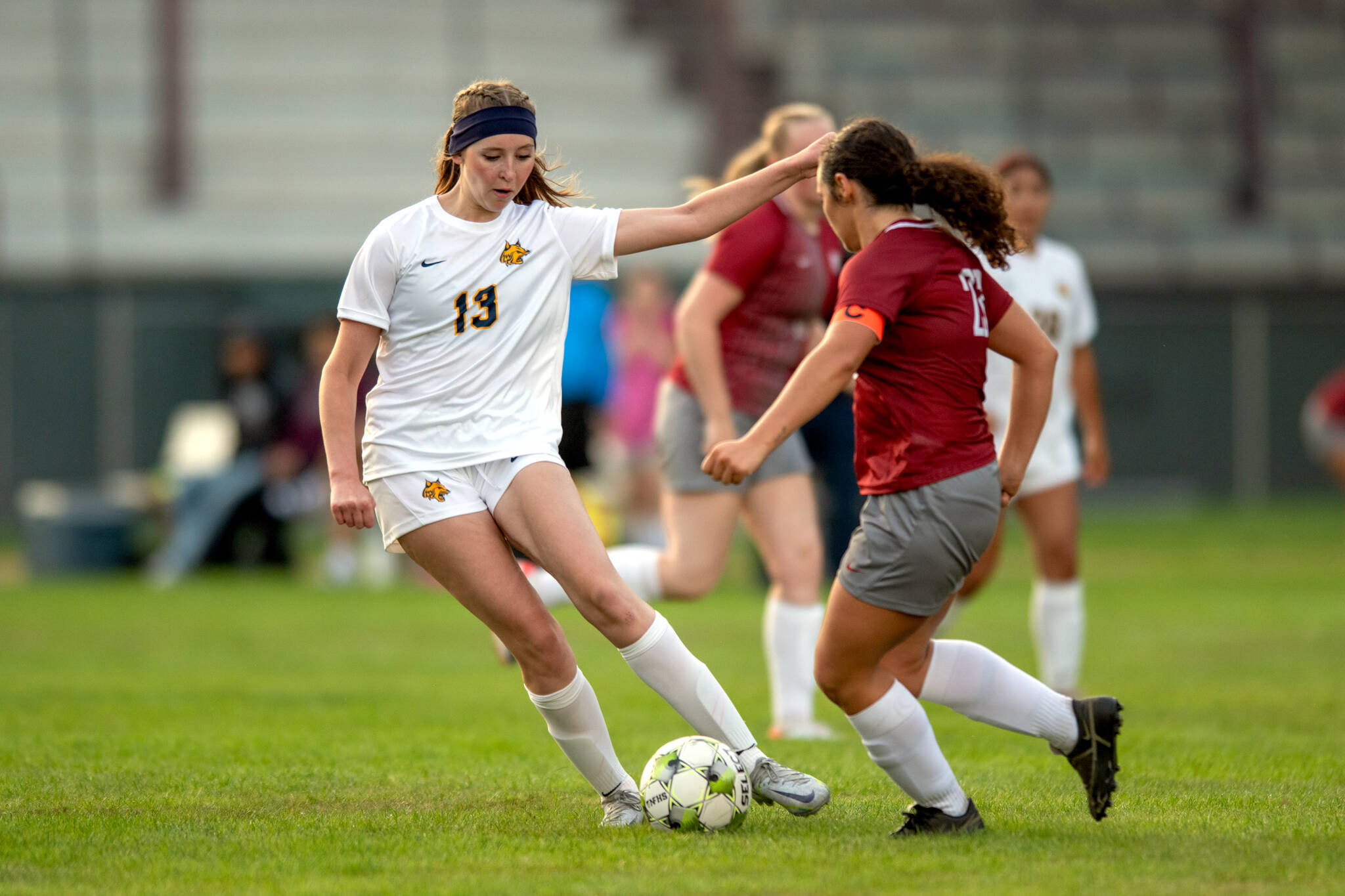 PHOTO BY FOREST WORGUM Aberdeen senior Alyssa Caskey (13) holds possession during a 7-0 win over Hoquiam on Tuesday in Hoquiam.