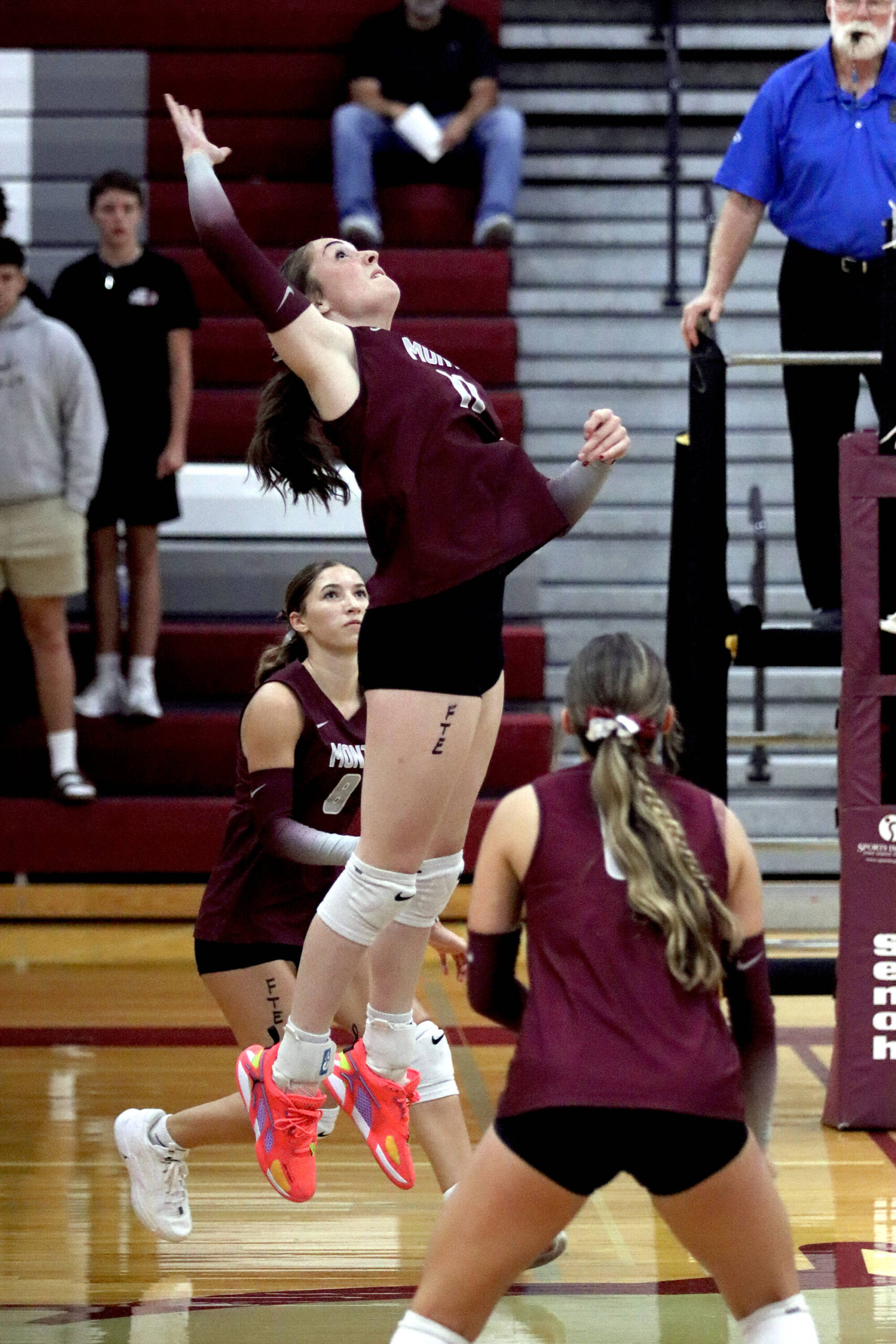 PHOTO BY HAILEY BLANCAS Montesanos Violet Prince rises for a shot during a 3-0 win over Tenino on Thursday at Bo Griffith Memorial Gymnasium in Montesano.