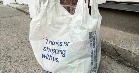 Emily Fitzgerald / Washington State Standard
A 2.25-millimeter thick reusable plastic grocery bag. Each bag is intended to last up to 125 uses.