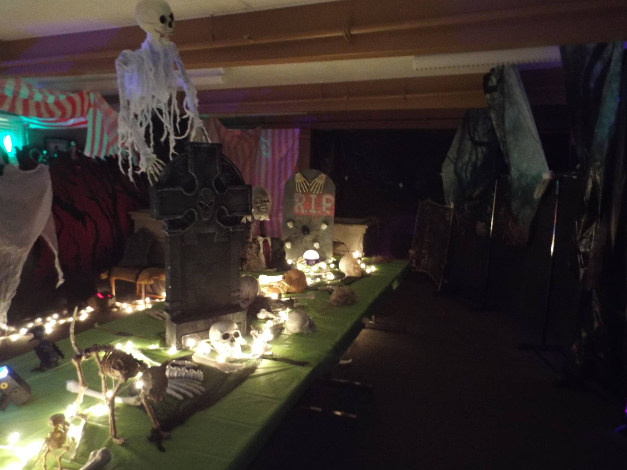 Andrea Watts / The Daily World
McCleary Wildcat Booster members Erin Catterlin and Jewell Holcomb took the lead in turning the school’s library into a haunted library filled with ghostly scenes of skeletons, creepy spiders and eerie sounds.