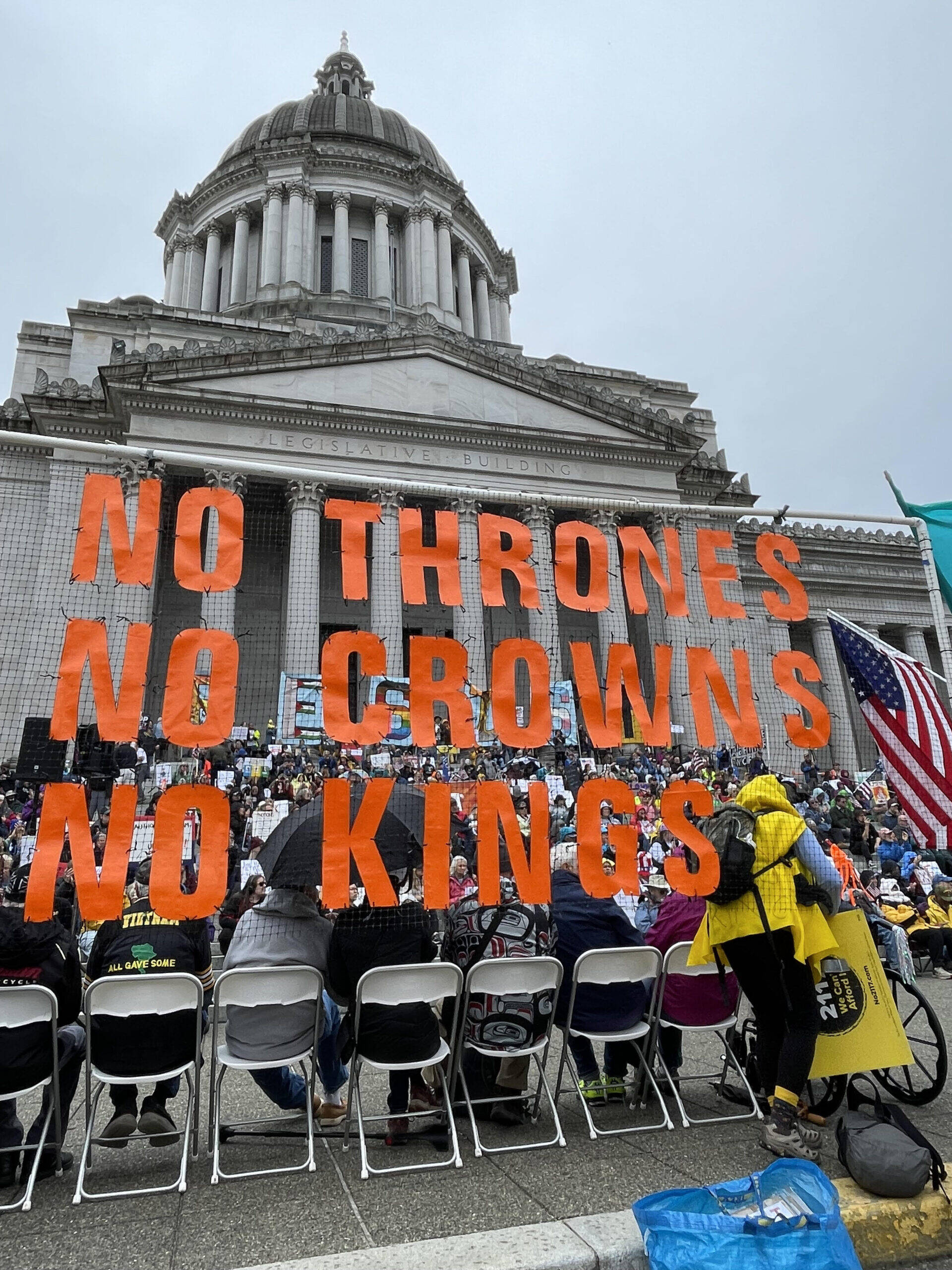 Jerry Cornfield / Washington State Standard
A No Kings rally drew several thousand people to the Washington state Capitol on Oct. 18, 2025.