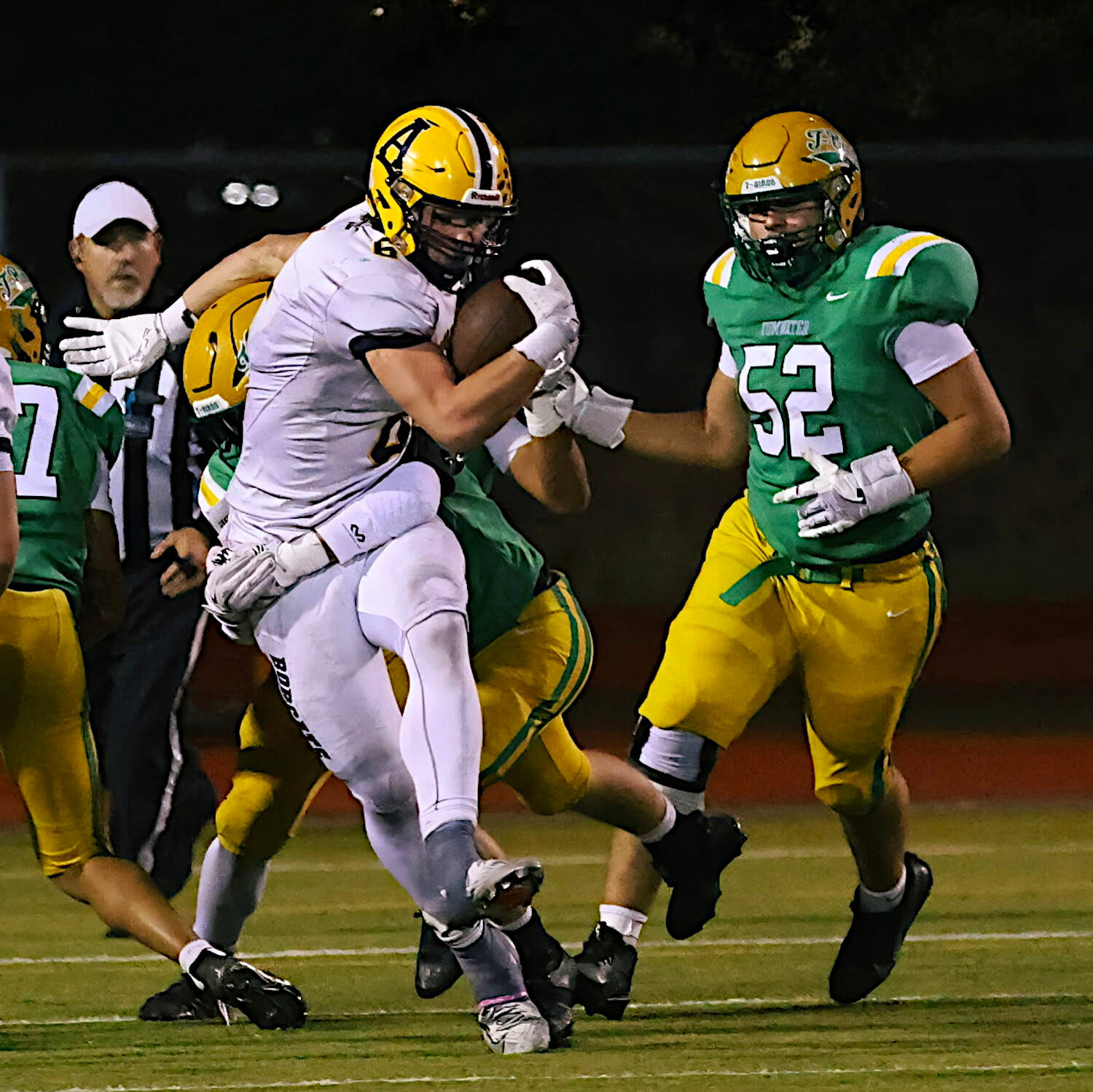 ERICA MCCRORY / MCCRORY PHOTOGRAPHY 
Aberdeen running back Micah Schroeder (left) carries the ball against Tumwater on Oct. 17. The Bobcats face Black Hills with a playoff spot on the line this Friday in Aberdeen.
