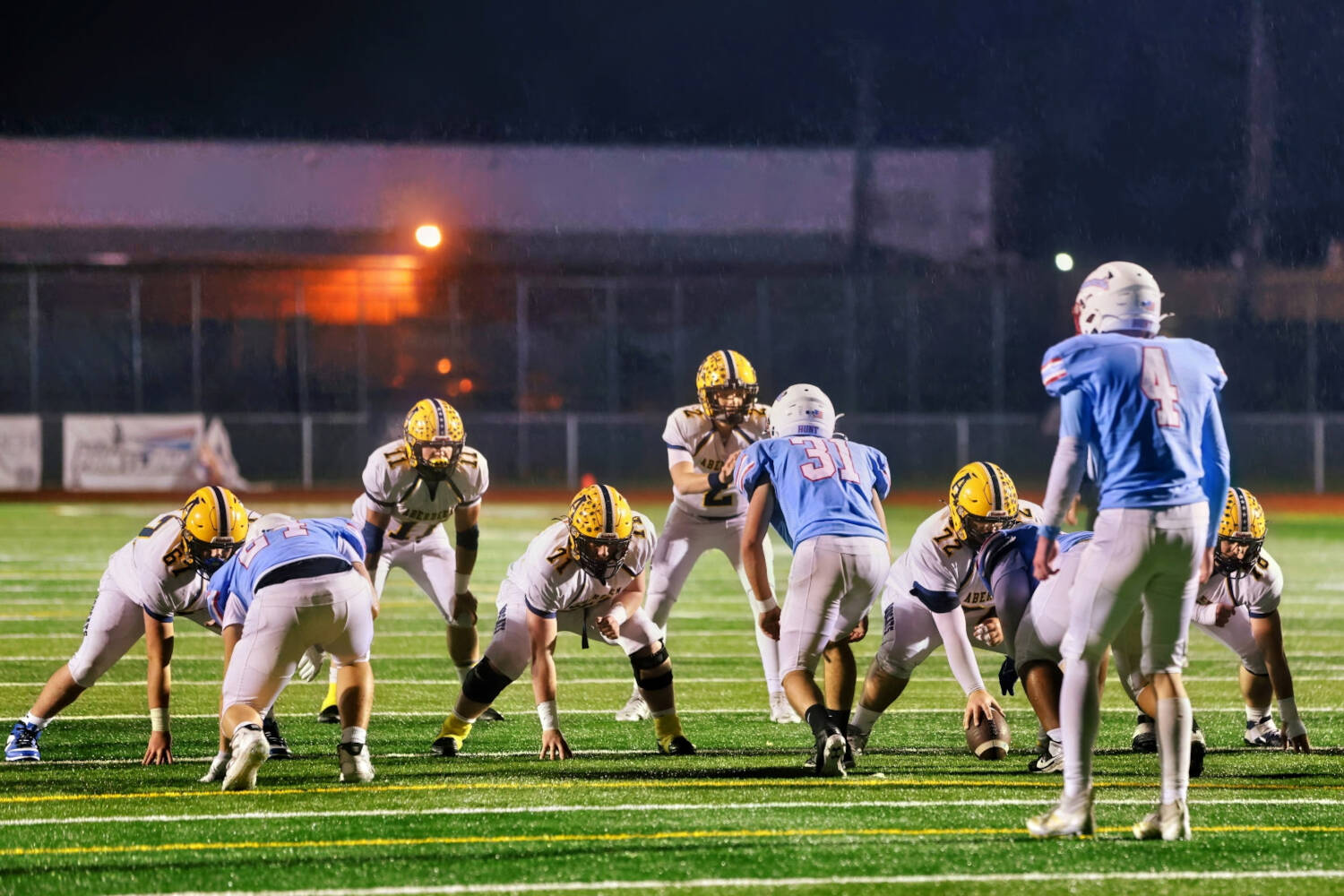 ERICA MCCRORY | MCCRORY PHOTOGRAPHY Aberdeen quarterback Mason Hill (2) stares down the Mark Morris defense during the Bobcats’ 18-0 victory in a 2A play-in game on Tuesday in Longview.