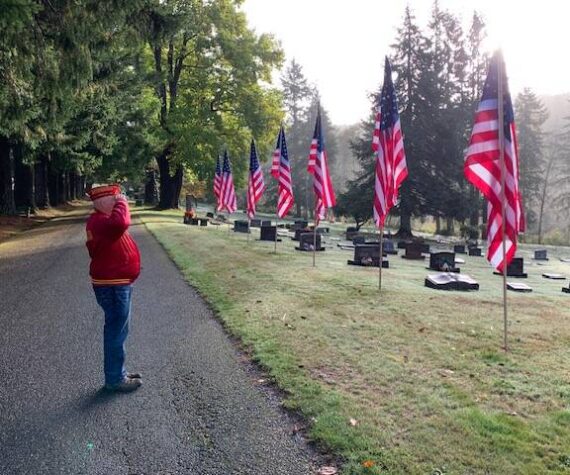 Jim Daly photos
A veteran salutes the new “Storm Flags” at Fern Hill Cemetery.