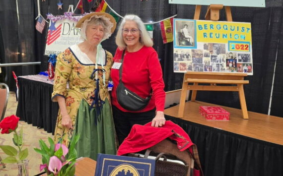 Carrie Bergquist
Diane Carter (left) and Carrie Bergquist at the Renewed Antique Show at the Ocean Shores Convention Center in February. Carter is the vice president of the North Beach Genealogy Society and president of the Grays Harbor Genealogical Society. Bergquist and Carter are members of the Robert Gray Chapter of the Daughters of the American Revolution.
