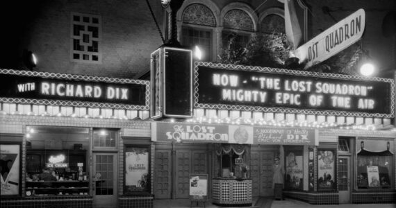 Jones Historical Collection
In 1932, to promote “The Lost Squadron,” a “mighty epic of the air,” the management of Warner Brothers’ Aberdeen Theatre assembled a full-size model airplane to nose-dive into the marquee.