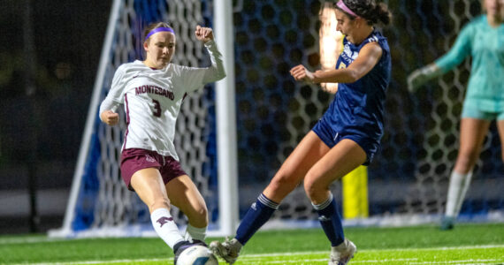 PHOTO BY FOREST WORGUM Montesano midfielder Ashley Hill (3) competes for possession during a 5-0 loss to Cedar Park Christian in the 1A State Tournament Semifinals on Friday at the Federal Way Memorial Stadium.