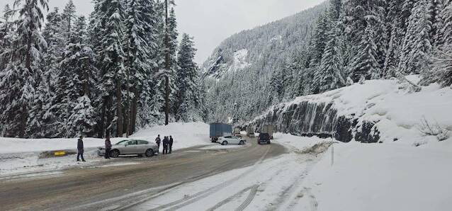 WSDOT 
When a mountain pass closes, it affects everyone  students, freight haulers, businesses, people taking medical trips and sometimes those going over the passes during the holidays. This photo shows I-90 Snoqualmie Pass a few years ago after a big crash that shut the highway. The closure lasted for hours while crews cleaned up and towed vehicles.