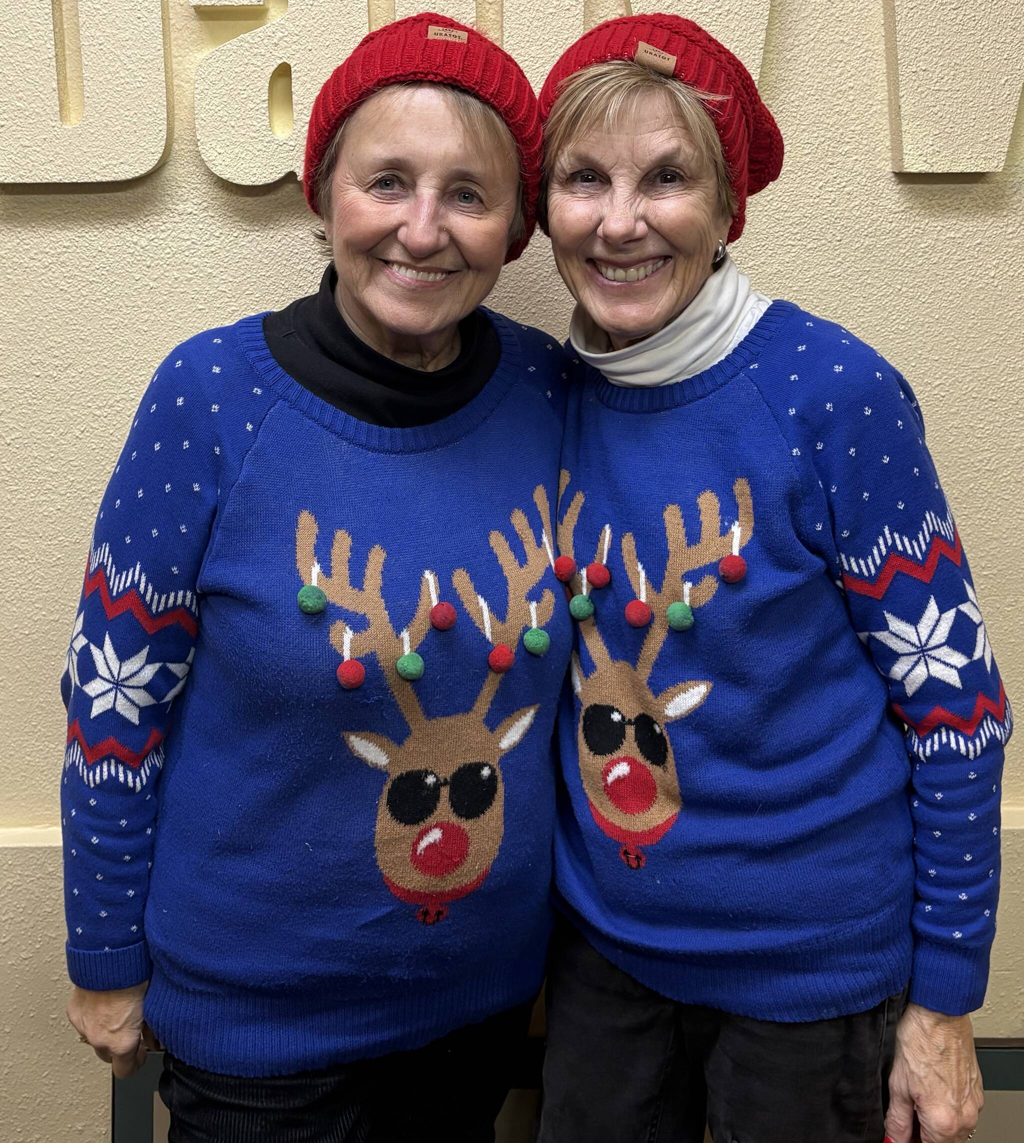 Jerry Knaak / The Daily World
Christmas elves Bobbi (left) and Bette stopped by The Daily World offices to discuss WinterFest 2025.