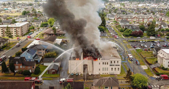 The Daily World file photo
This photo was taken by a drone from the east side of the Armory Building, which housed Aberdeen’s museum, which was destroyed by fire in June of 2018.