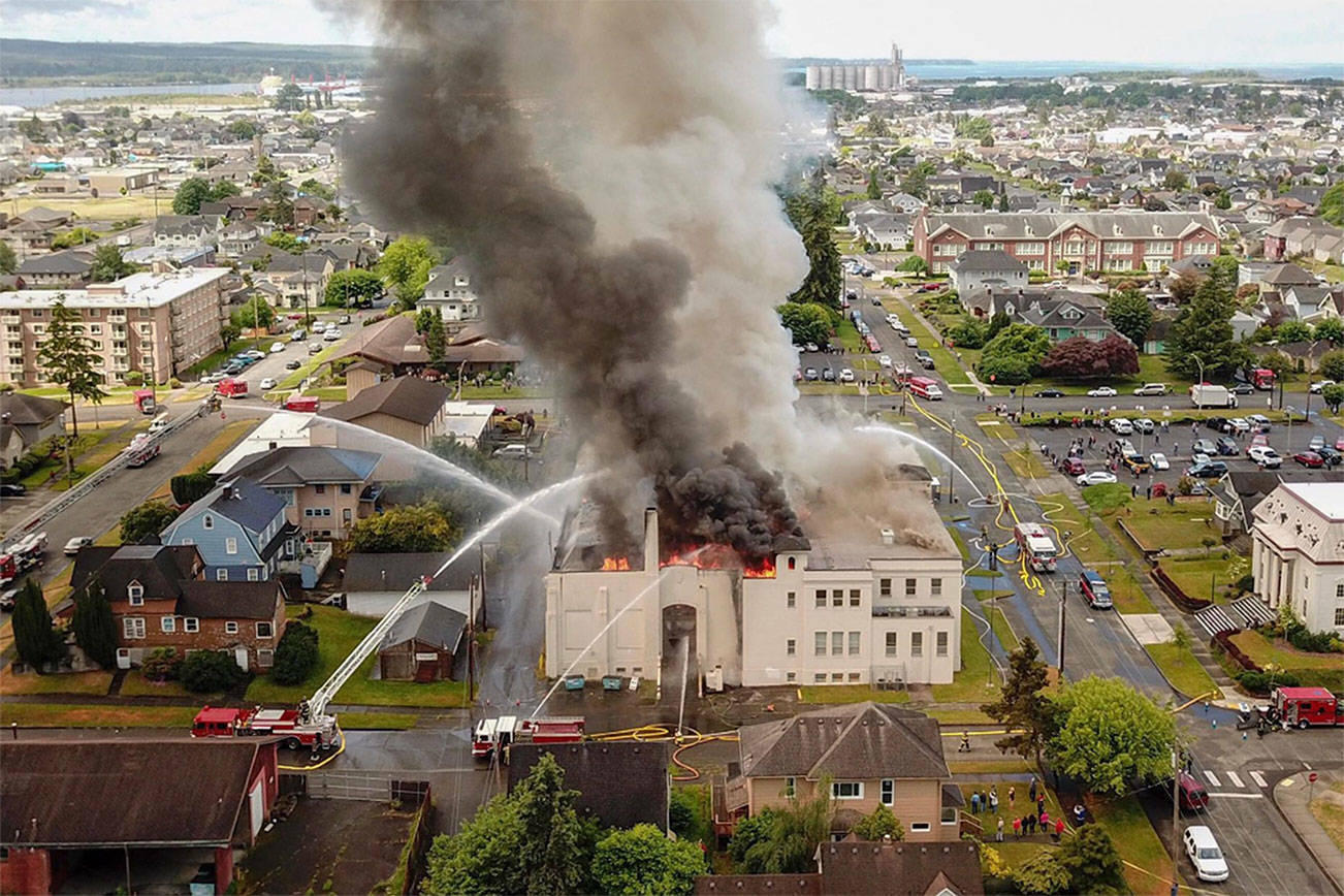 The Daily World file photo
This photo was taken by a drone from the east side of the Armory Building, which housed Aberdeen’s museum, which was destroyed by fire in June of 2018.
