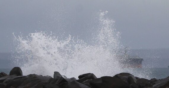 Skip Radcliffe
Waves strike the beach at Ocean Shores this past weekend. Expect more waves, rain and some flooding as an atmospheric river slams into the coast this week.
