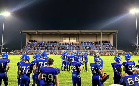 SUBMITTED GRAPHIC 
A graphical rendering shows what Elma High School’s Davis Field grandstand project might have looked like during a game once completed. The plan to upgrade the facilities appears to have died before breaking ground after a private fundraising entity released a statement on Sunday that it decided to discontinue the project.