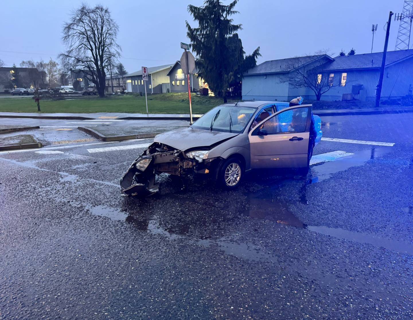 Cosmopolis Police Department photos
A car T-boned a police cruiser in Raymond on Wednesday.