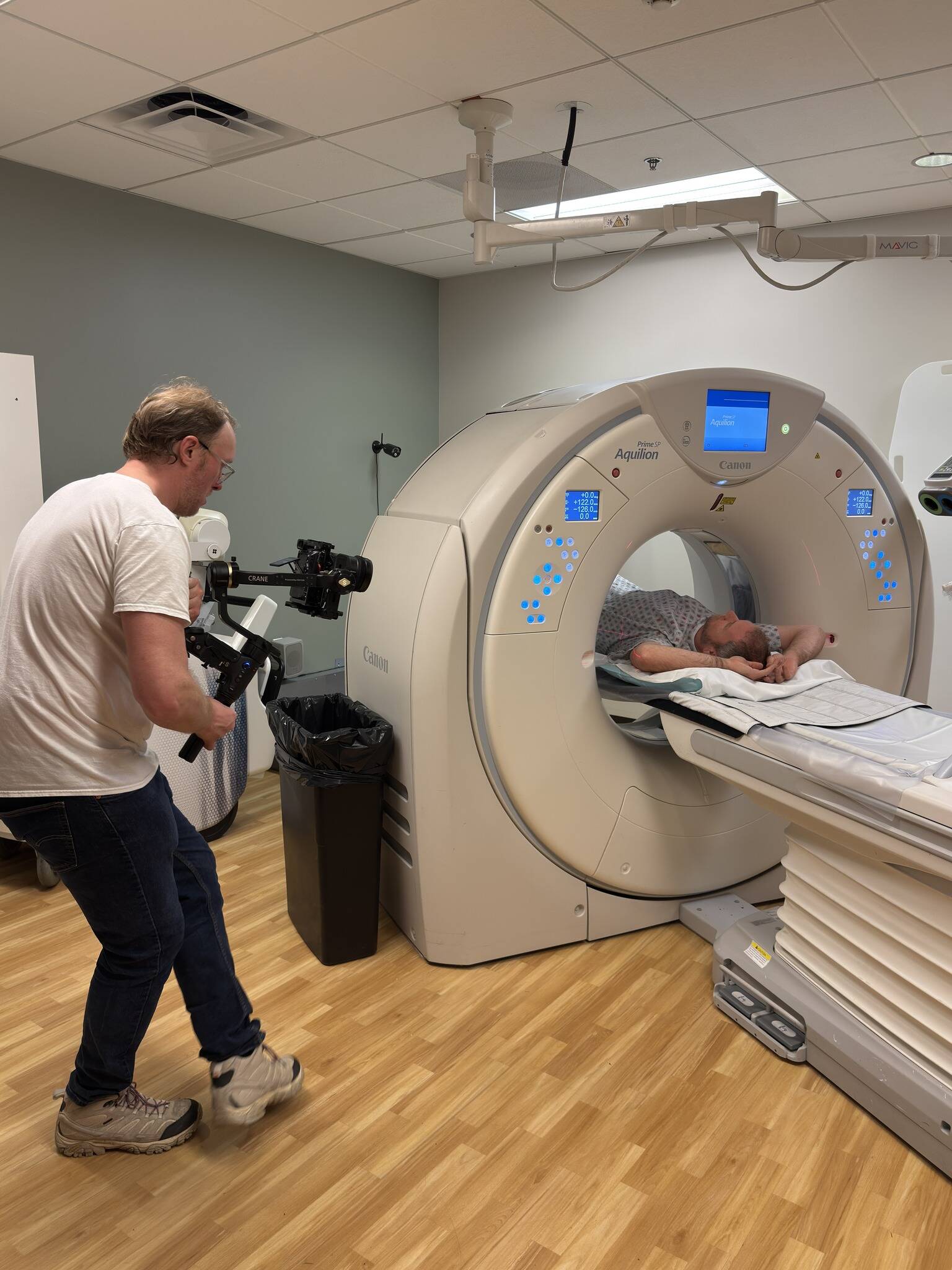 Videographers capture an MRI machine in the Summit Pacific Medical Centers Diagnostic Imaging department.