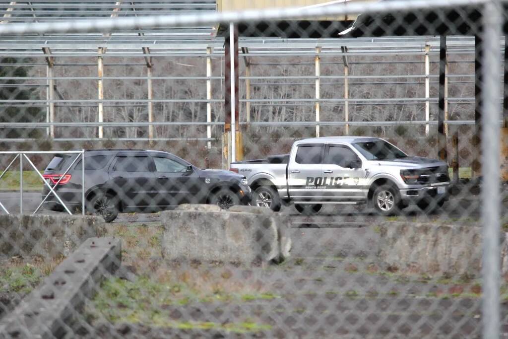Jeff Clemens / Chinook Observer
Officers from the Raymond and South Bend Police Departments along with the Pacific County Sheriffs Office searched in the area of Wilson Avenue in Raymond on Dec. 28 for suspects allegedly involved in a hit-and-run who fled on foot.