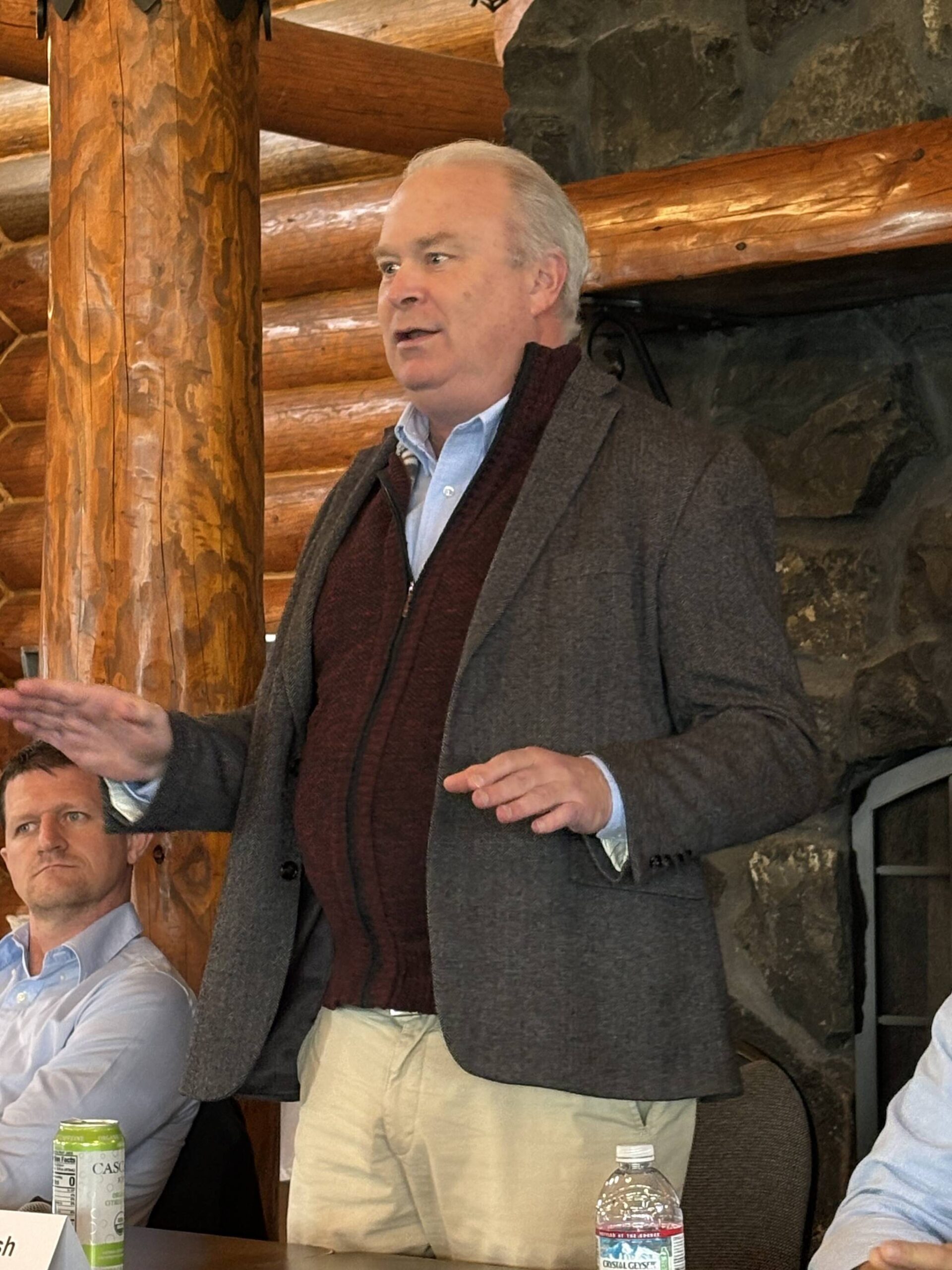 Jerry Knaak / The Daily World
Rep. Jim Walsh addresses the assembled audience at the Greater Grays Harbor, Inc. Coastal Caucus legislative send-off at the Rotary Log Pavilion in Aberdeen.