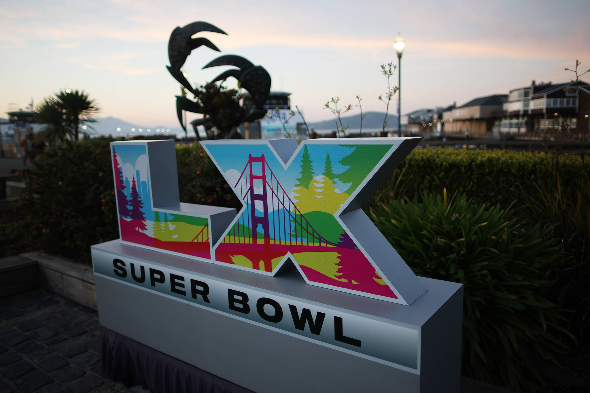 Chris Graythen / Getty Images / TNS
A view of Super Bowl LX signage at Pier 39 is seen on Tuesday, Feb. 3, in San Francisco.