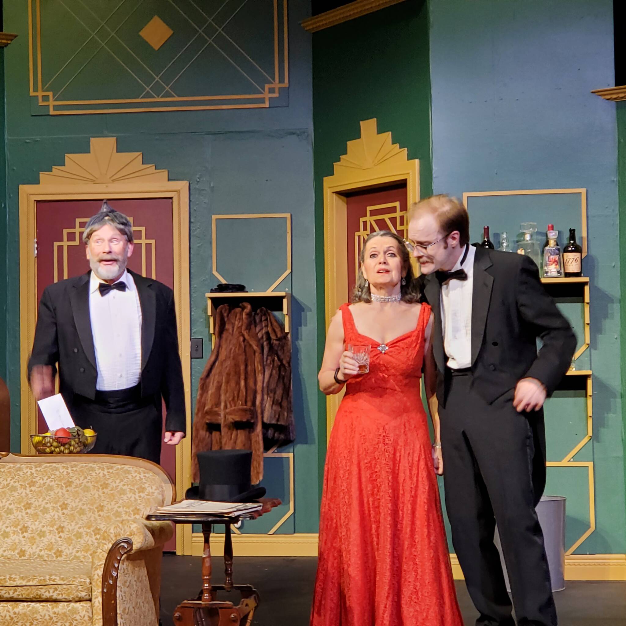 Andrea Watts / The Daily World
To ensure that Hungarian investor Sig Higginbottom (Ed Logue) wont withdraw his financial support for Siegals production, Myron (Jake Blood) beseeches his mother, Sally Charmaine, (Monica Ewing) to take him to dinner.