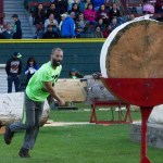 (Corey Morris | Grays Harbor Newspaper Group) Derek Such of Hoquiam leans forward in the follow through of his throw during the axe throw event for Loggers Playday at Olympic Stadium in Hoquiam.