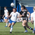 (Brendan Carl | The Daily World) GHC&rsquo;s Maggie Cervantes battles Tacoma Community College&rsquo;s Anna Gentile for the ball on Saturday.