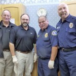 Cooks from left: Westport Police Chief Tracy Rosenow, Westport Public Works Director Kevin Goodrich, South Beach EMS Director Art Cole and SBEMS Paramedic Dennis Benn. BARB AUE | SOUTH BEACH BULLETIN