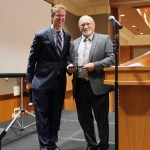 Angelo Bruscas/North Coast News: U.S. Rep. Derek Kilmer, left, presents a special recognitiion award to former State Sen. Jim Hargrove during the 125th Leaders Banquet and Business Recognition Awards presented by Greater Grays Harbor Inc. at the Quinault Beach Resort and Casino Frday Oct. 14, 2016.