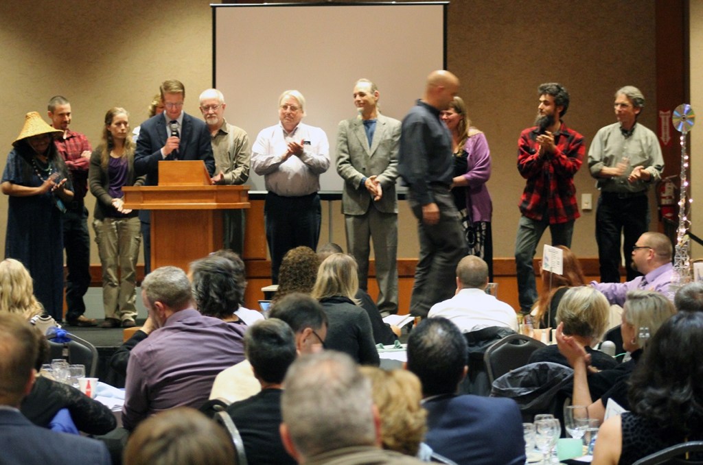 Angelo Bruscas/North Coast News: U.S. Rep Derek Kilmer presents the awardsto the Washington Coast Wors sustainable small business competition during the 125th Leaders Banquet and Business Recognition Awards presented by Greater Grays Harbor Inc. at the Quinault Beach Resort and Casino Frday Oct. 14, 2016.