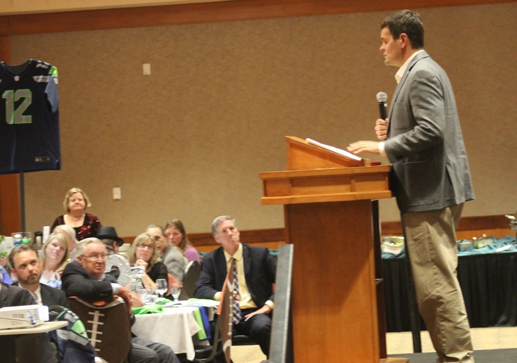Angelo Bruscas/North Coast News: Seabrook founder Casey Roloff accepts the Large Business of the Year Award during the 125th Leaders Banquet and Business Recognition Awards presented by Greater Grays Harbor Inc. at the Quinault Beach Resort and Casino Frday Oct. 14, 2016.