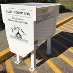 (Photo by Mark Cox)                                A new drive-up ballot drop box recently was installed in Montesano at the corner of First Street and Broadway Avenue. The general election is Nov. 8.