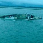 The Pacific Rim fishing vessel hit submerged rocks at Pt. Chehalis early Sunday morning, rolled onto its side, and drifted into South Bay. (Photo by Petty Officer 2nd Class Robert Beresh)